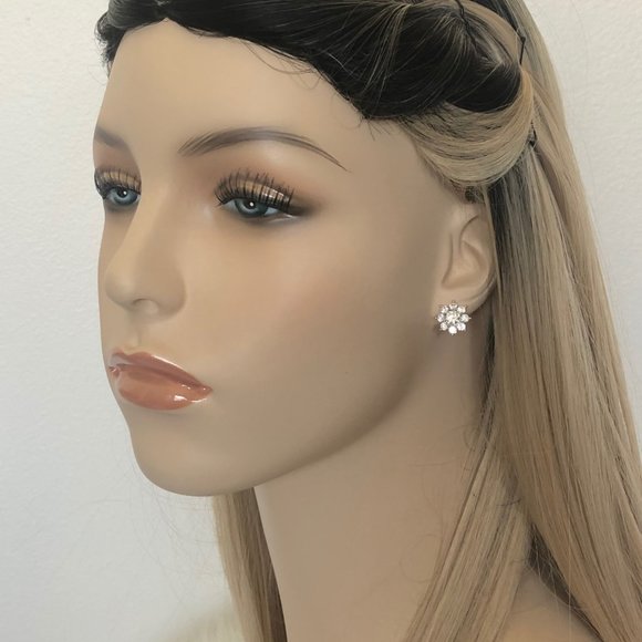 Certified 1ct. t.w. Diamond Flower Earrings 18k White Gold over Italy Silver - Picture 7 of 16